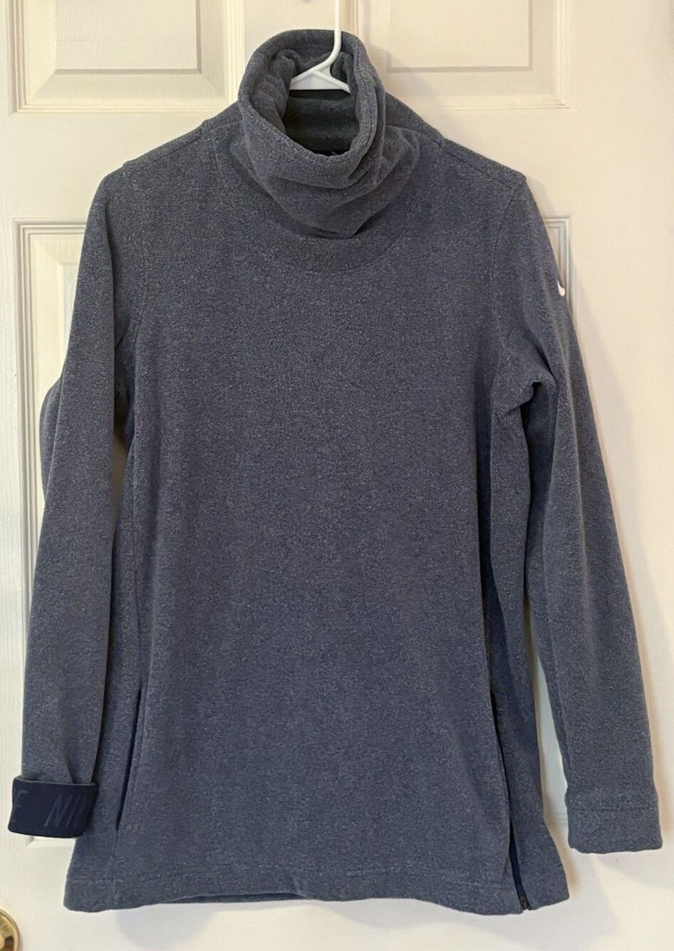 MEN'S Nike Blue Dri Fit Turtleneck Fleece Sweatshirt BIG Pocket Size S Warm Logo